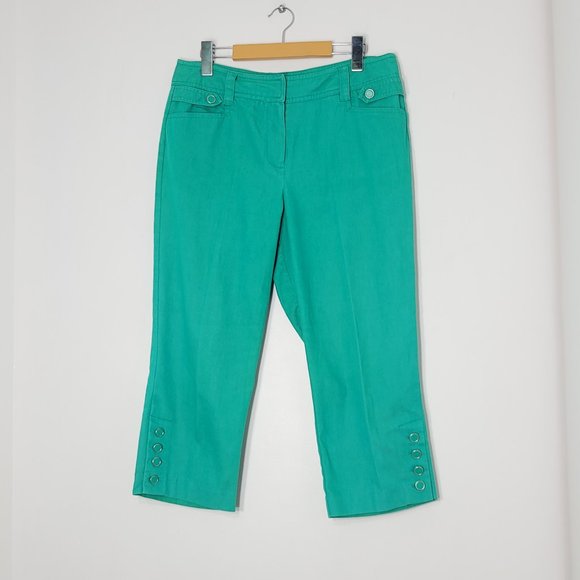 Larry Levine Women's Teal Blue Mid-Rise Chopped Capri Pants With Pockets Size 10 - Picture 1 of 14